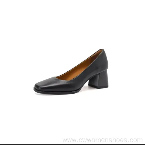 Black Block Heel Pumps for Women - OEM ODM Soft Leather Office Attendant Hotel Heels Dress Pump
